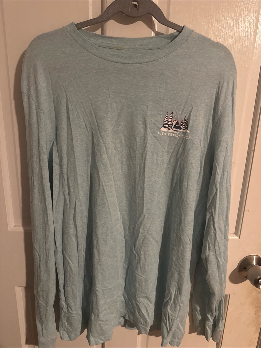 Vineyard Vines Seafoam Light Blue Long Sleeve Crew with Sailboat Logo